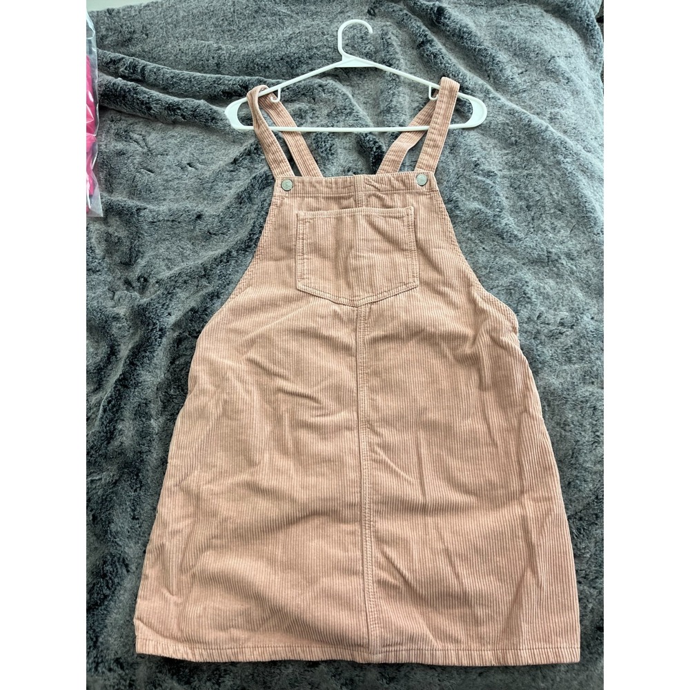 Topshop‎ Moto Corduroy Pinafore Mini Dress Women 8 Pink Square Neck Wide Strap
